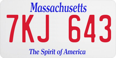 MA license plate 7KJ643