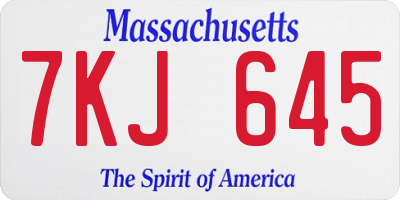 MA license plate 7KJ645