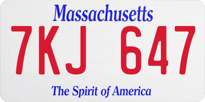 MA license plate 7KJ647
