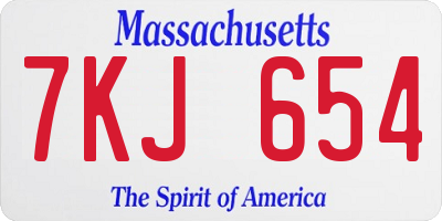 MA license plate 7KJ654