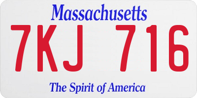 MA license plate 7KJ716