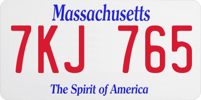 MA license plate 7KJ765