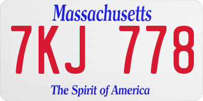 MA license plate 7KJ778