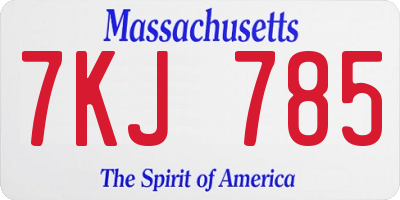MA license plate 7KJ785