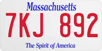 MA license plate 7KJ892
