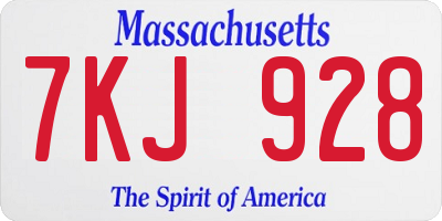 MA license plate 7KJ928