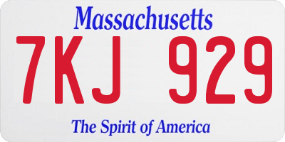 MA license plate 7KJ929
