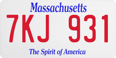 MA license plate 7KJ931