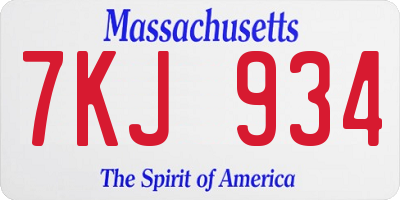 MA license plate 7KJ934