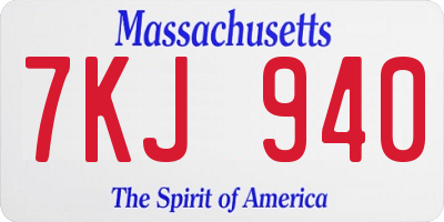 MA license plate 7KJ940