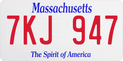 MA license plate 7KJ947