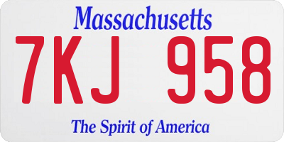MA license plate 7KJ958