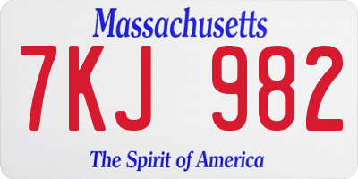 MA license plate 7KJ982