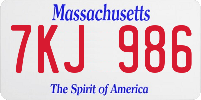 MA license plate 7KJ986