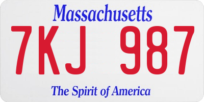 MA license plate 7KJ987
