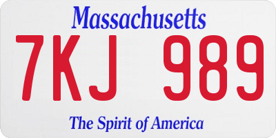 MA license plate 7KJ989