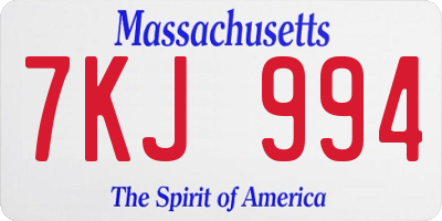 MA license plate 7KJ994