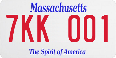 MA license plate 7KK001