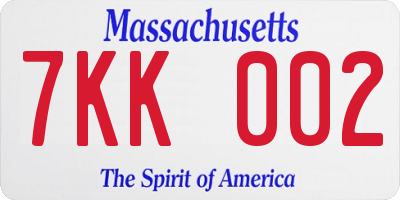 MA license plate 7KK002