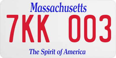 MA license plate 7KK003