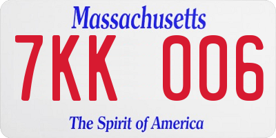 MA license plate 7KK006