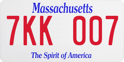 MA license plate 7KK007