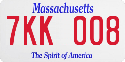 MA license plate 7KK008