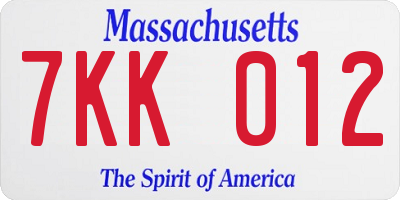 MA license plate 7KK012