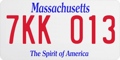 MA license plate 7KK013