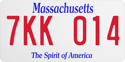 MA license plate 7KK014