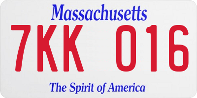 MA license plate 7KK016