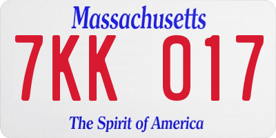 MA license plate 7KK017