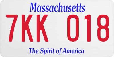 MA license plate 7KK018