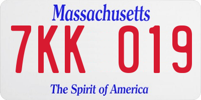 MA license plate 7KK019