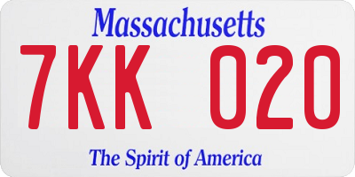 MA license plate 7KK020
