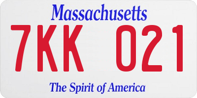 MA license plate 7KK021