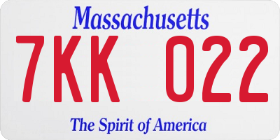 MA license plate 7KK022