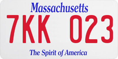 MA license plate 7KK023