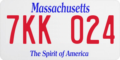 MA license plate 7KK024