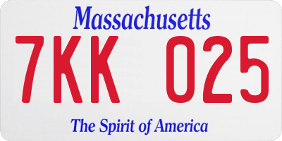 MA license plate 7KK025