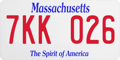 MA license plate 7KK026