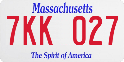 MA license plate 7KK027
