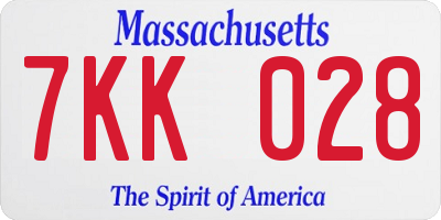 MA license plate 7KK028