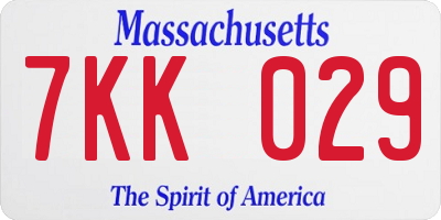 MA license plate 7KK029