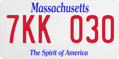 MA license plate 7KK030