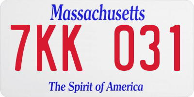 MA license plate 7KK031