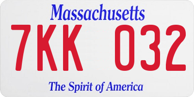 MA license plate 7KK032