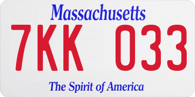 MA license plate 7KK033