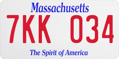 MA license plate 7KK034