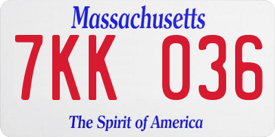 MA license plate 7KK036